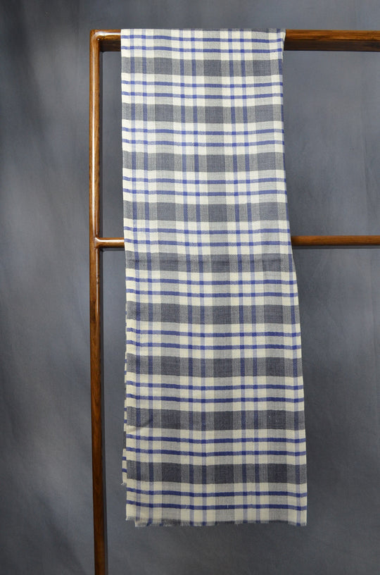 Ivory Blue & Black check Merino Scarf