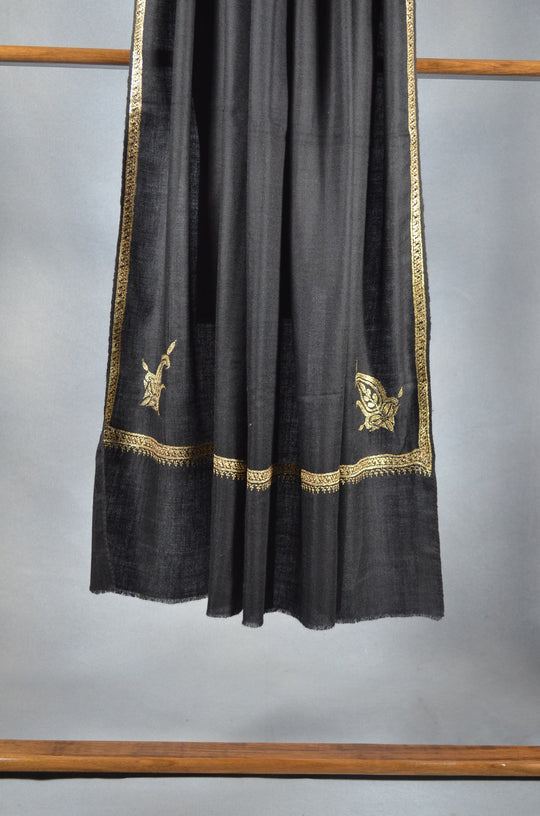 3 Yard Pashmina Border Tilla Embroidery Shawl in Black Base