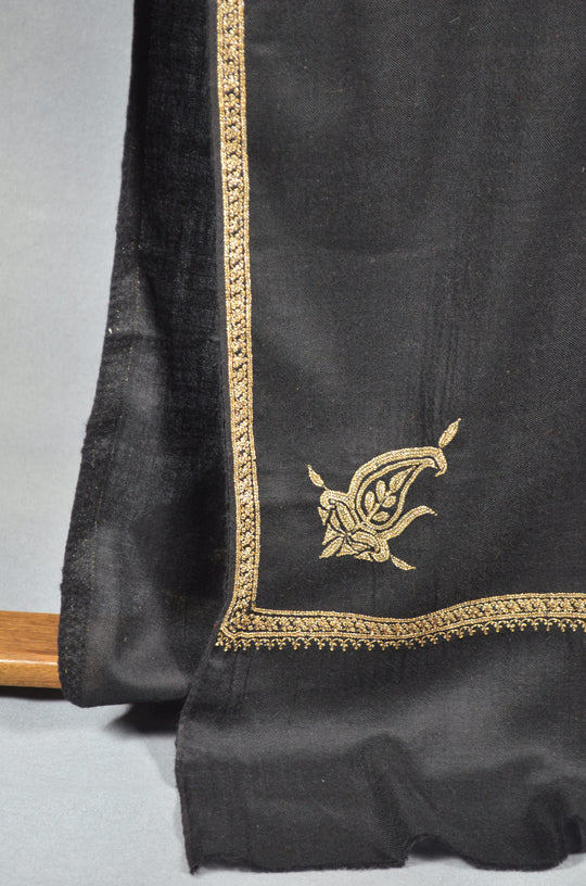 3 Yard Pashmina Border Tilla Embroidery Shawl in Black Base