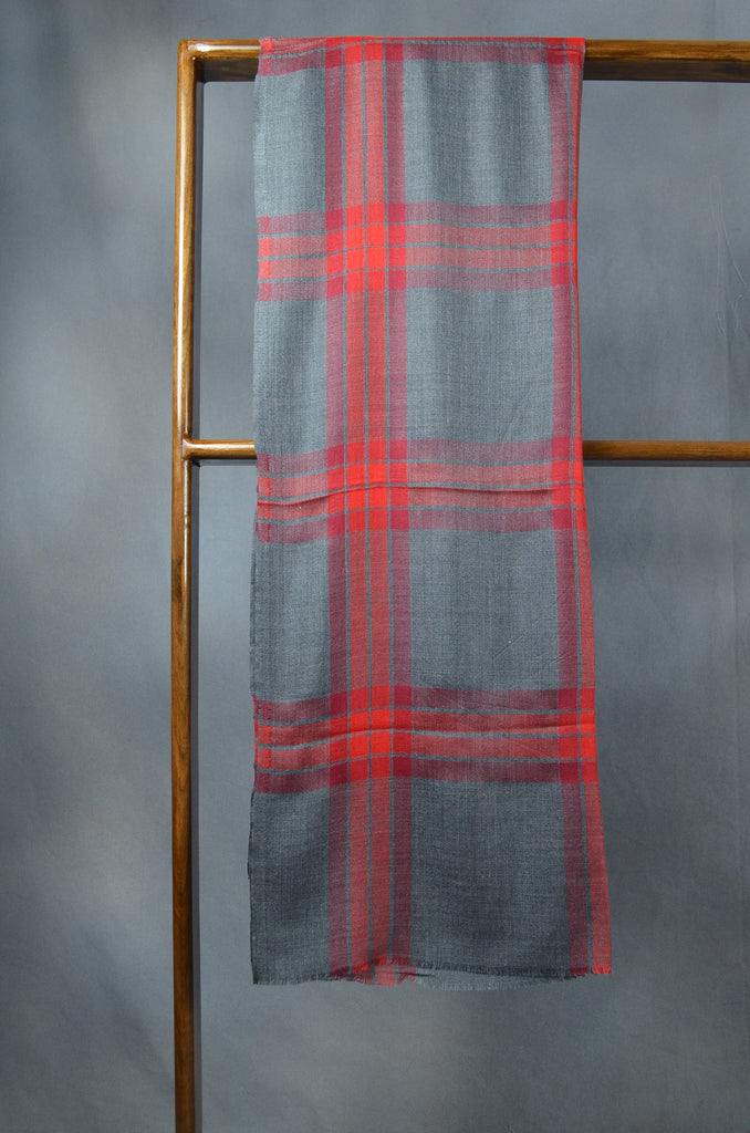 Red Check Charcoal Based Merino & Silk Scarf
