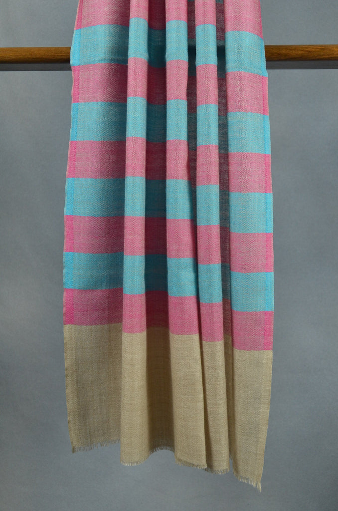 Blue & Pink Striped Merino & Silk Scarf