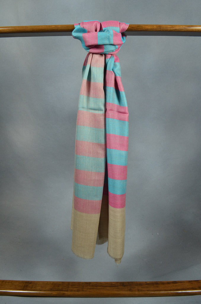 Blue & Pink Striped Merino & Silk Scarf