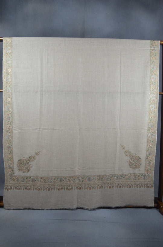 3 Yard Pashmina Border Embroidery Shawl in Natural Base