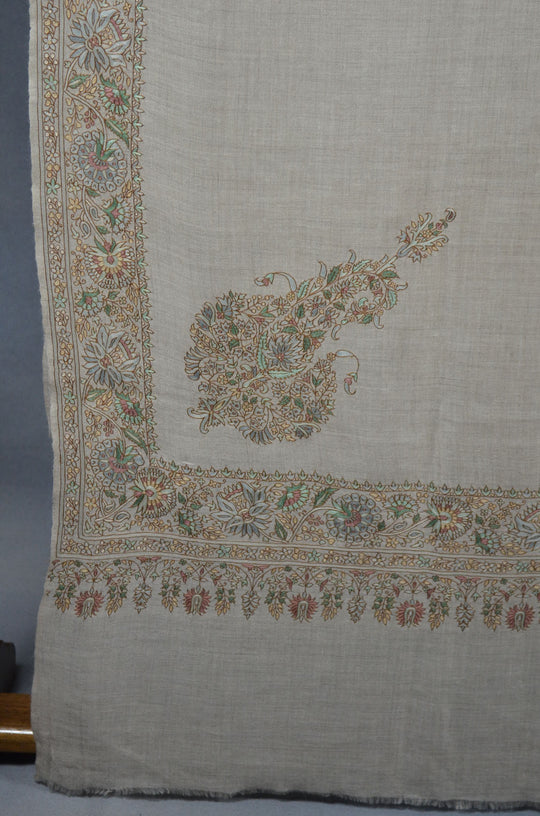3 Yard Pashmina Border Embroidery Shawl in Natural Base