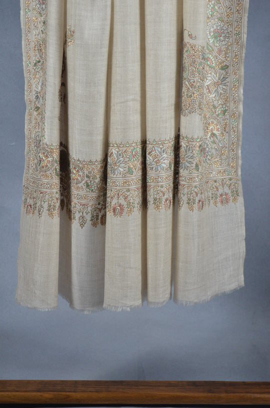 3 Yard Pashmina Border Embroidery Shawl in Natural Base