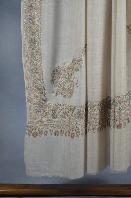 3 Yard Pashmina Border Embroidery Shawl in Natural Base