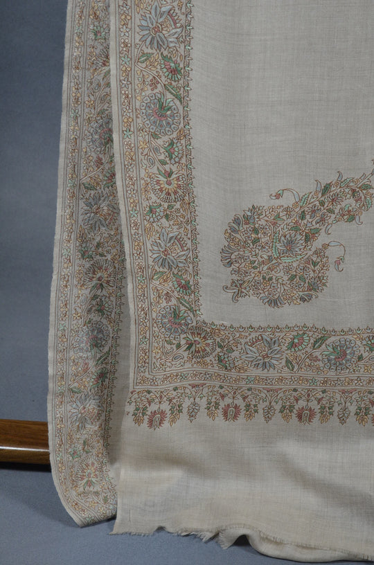 3 Yard Pashmina Border Embroidery Shawl in Natural Base