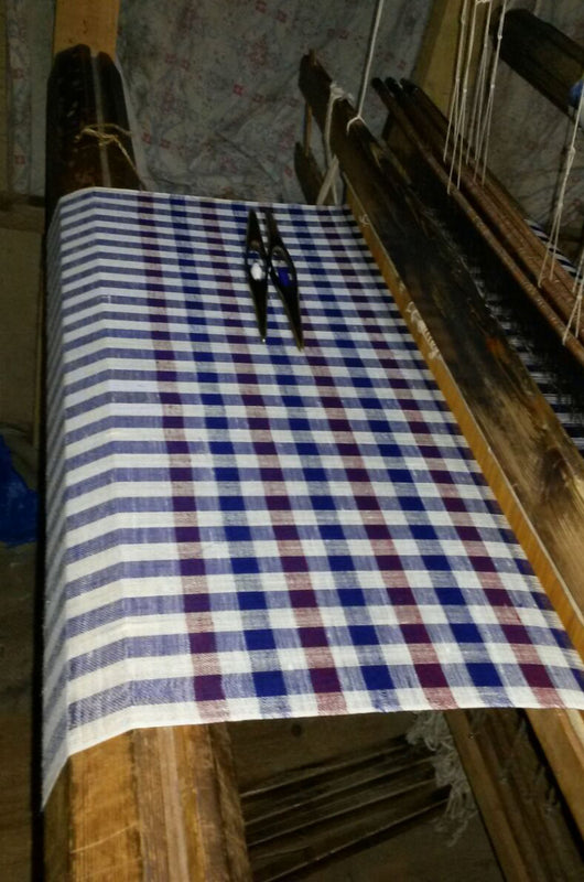 Small Check Red, Ivory and Blue Handwoven Cashmere Pashmina Scarf