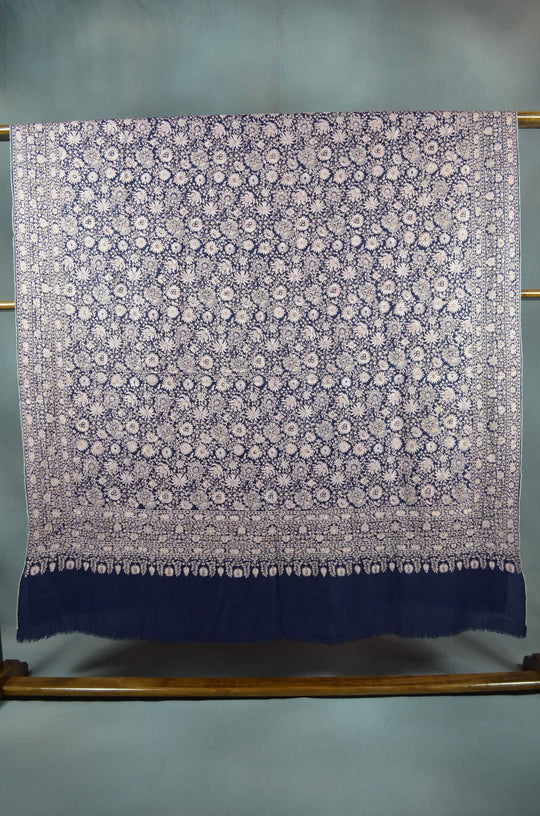 3 Yard Pashmina Jamawar Full Embroidery Shawl in Blue Base