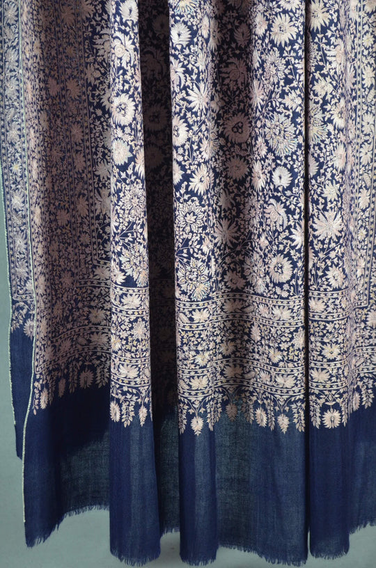 3 Yard Pashmina Jamawar Full Embroidery Shawl in Blue Base