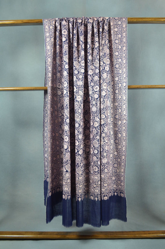 3 Yard Pashmina Jamawar Full Embroidery Shawl in Blue Base