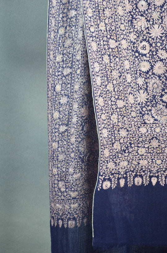 3 Yard Pashmina Jamawar Full Embroidery Shawl in Blue Base
