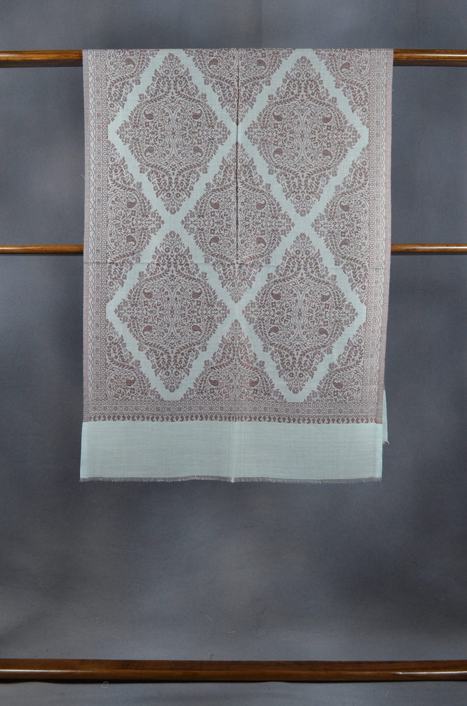 Light Turquoise Base Jacquard Weave Merino Scarf