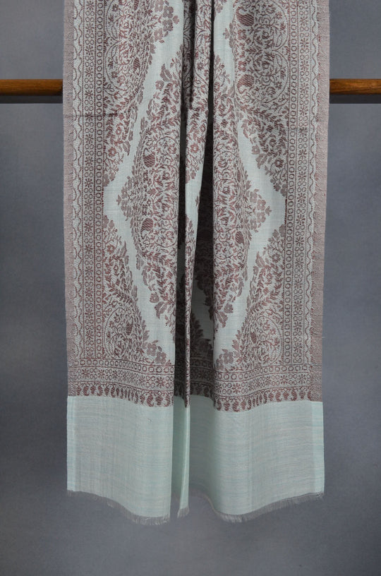 Light Turquoise Base Jacquard Weave Merino Scarf