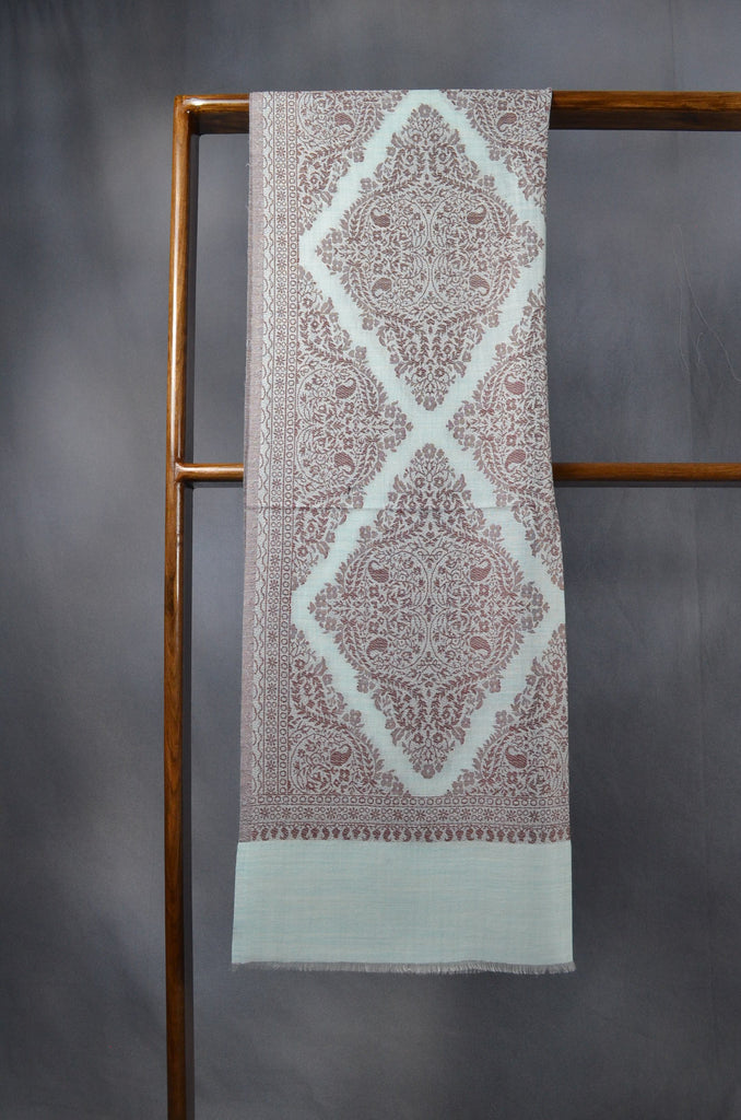 Light Turquoise Base Jacquard Weave Merino Scarf