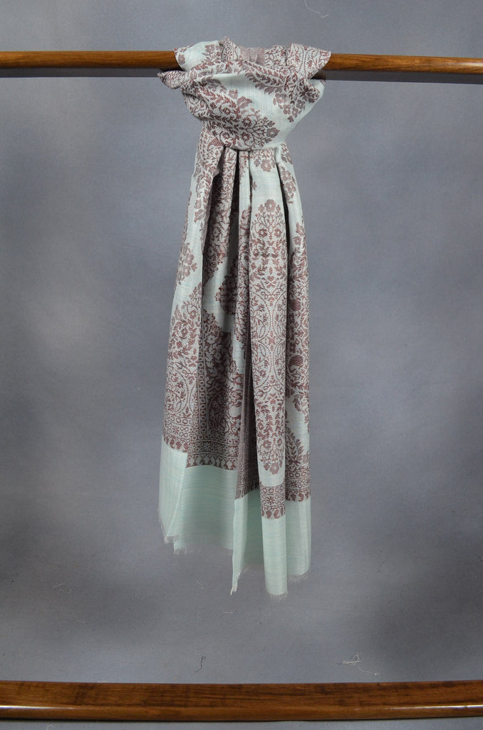 Light Turquoise Base Jacquard Weave Merino Scarf