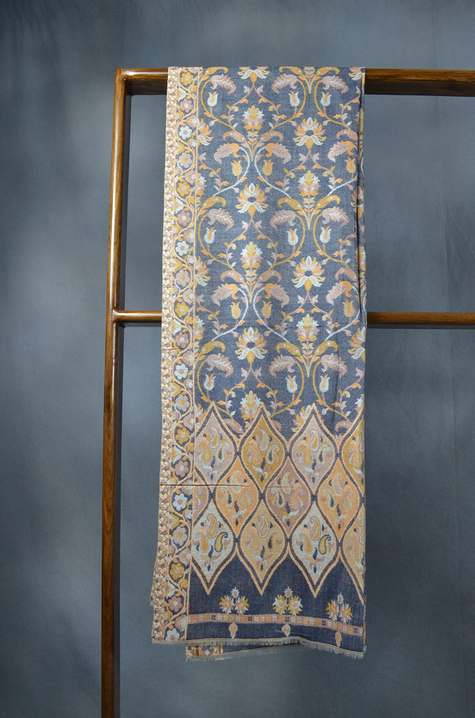 Black Base Multicolor Jacquard Kani Merino Wool Scarf