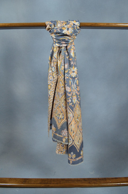 Black Base Multicolor Jacquard Kani Merino Wool Scarf