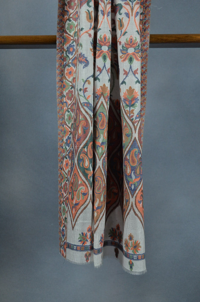Ivory Base Multicolor Jacquard Kani Merino Wool Scarf