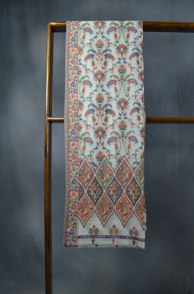 Ivory Base Multicolor Jacquard Kani Merino Wool Scarf