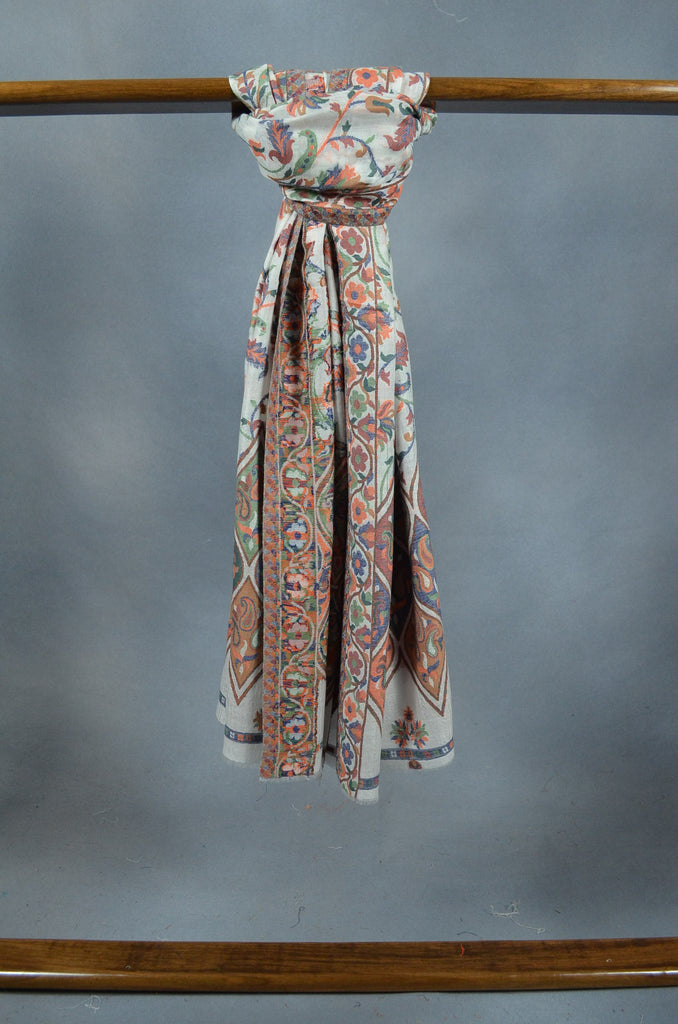 Ivory Base Multicolor Jacquard Kani Merino Wool Scarf
