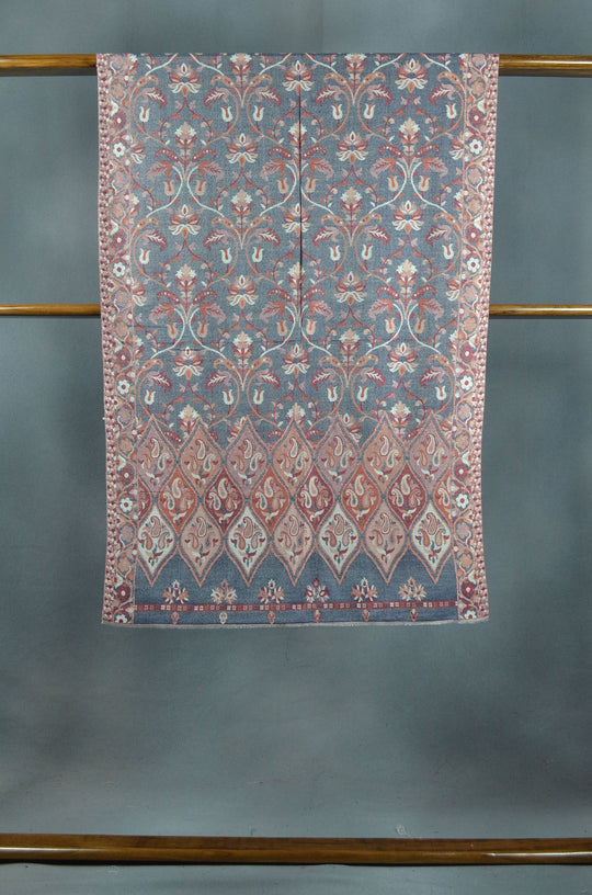 Grey Base Multicolor Jacquard Kani Merino Wool Scarf
