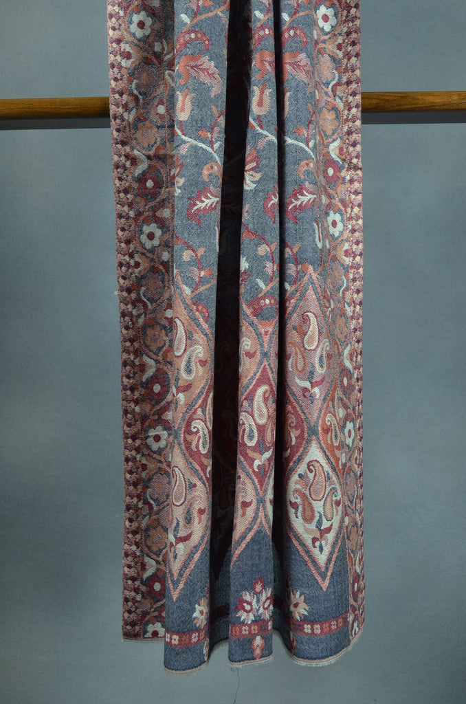 Grey Base Multicolor Jacquard Kani Merino Wool Scarf