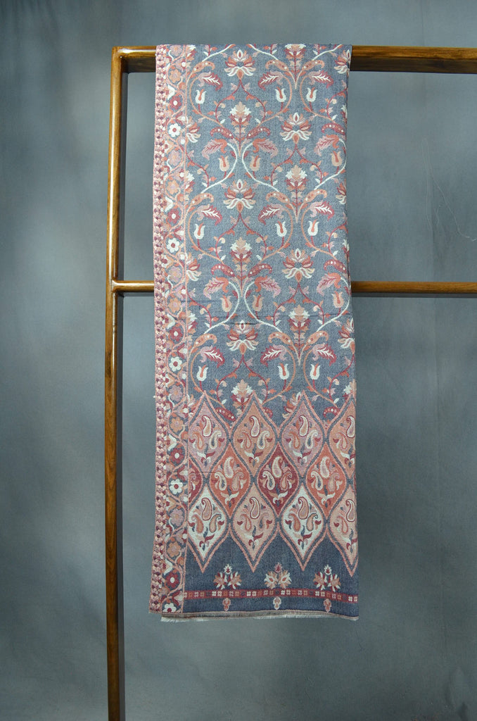 Grey Base Multicolor Jacquard Kani Merino Wool Scarf
