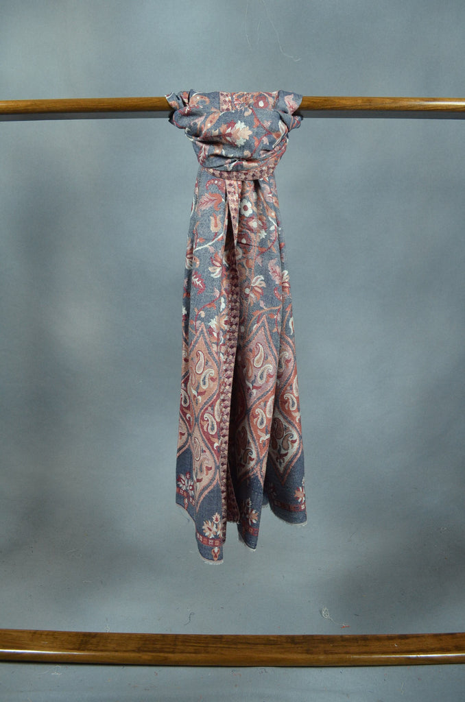 Grey Base Multicolor Jacquard Kani Merino Wool Scarf