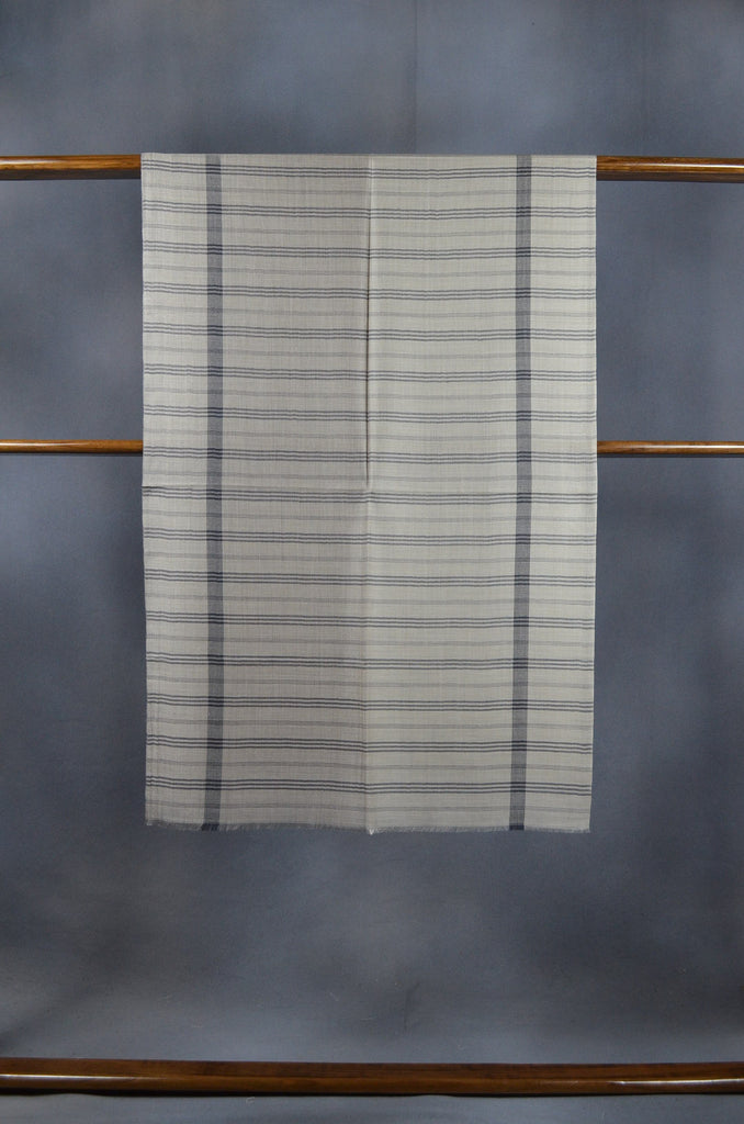 Cream Base Grey Stripe Merino & Silk Scarf