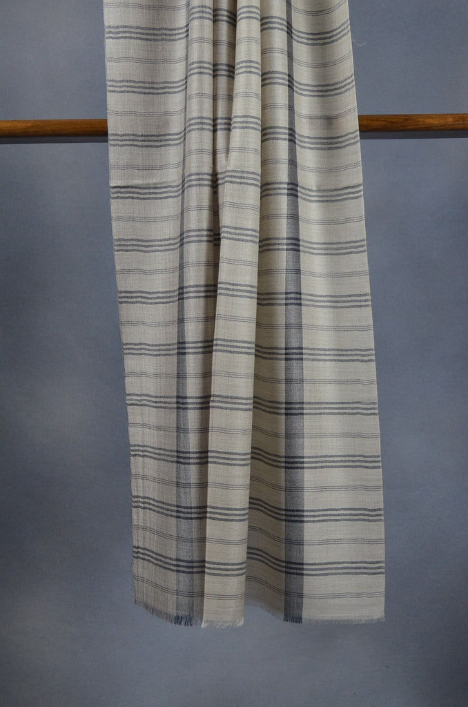 Cream Base Grey Stripe Merino & Silk Scarf