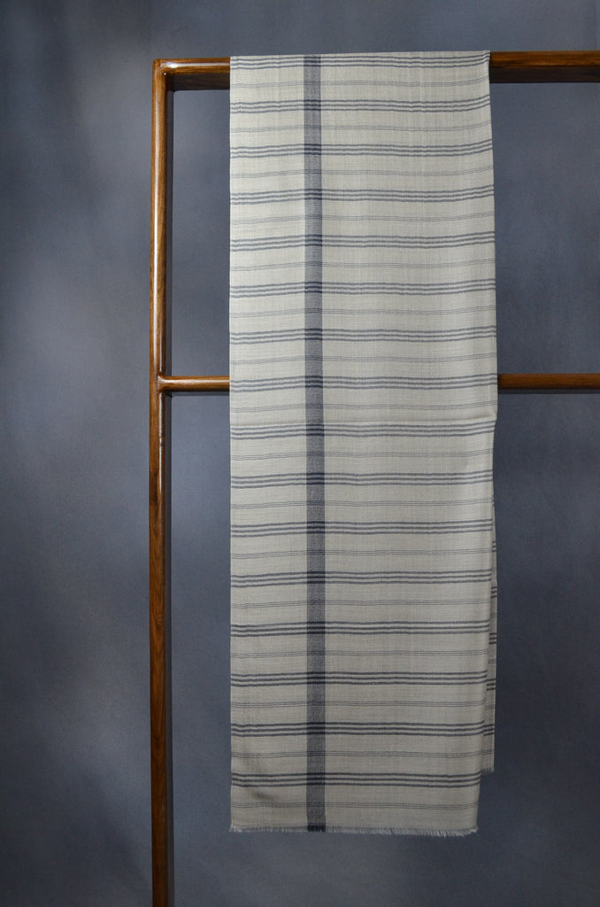 Cream Base Grey Stripe Merino & Silk Scarf