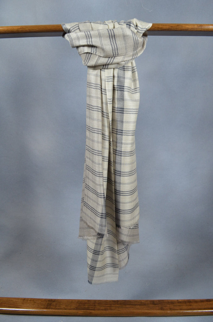 Cream Base Grey Stripe Merino & Silk Scarf