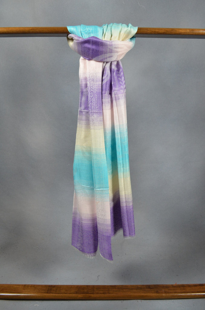 Multicolor Jacquard Stripe Merino Wool Scarf