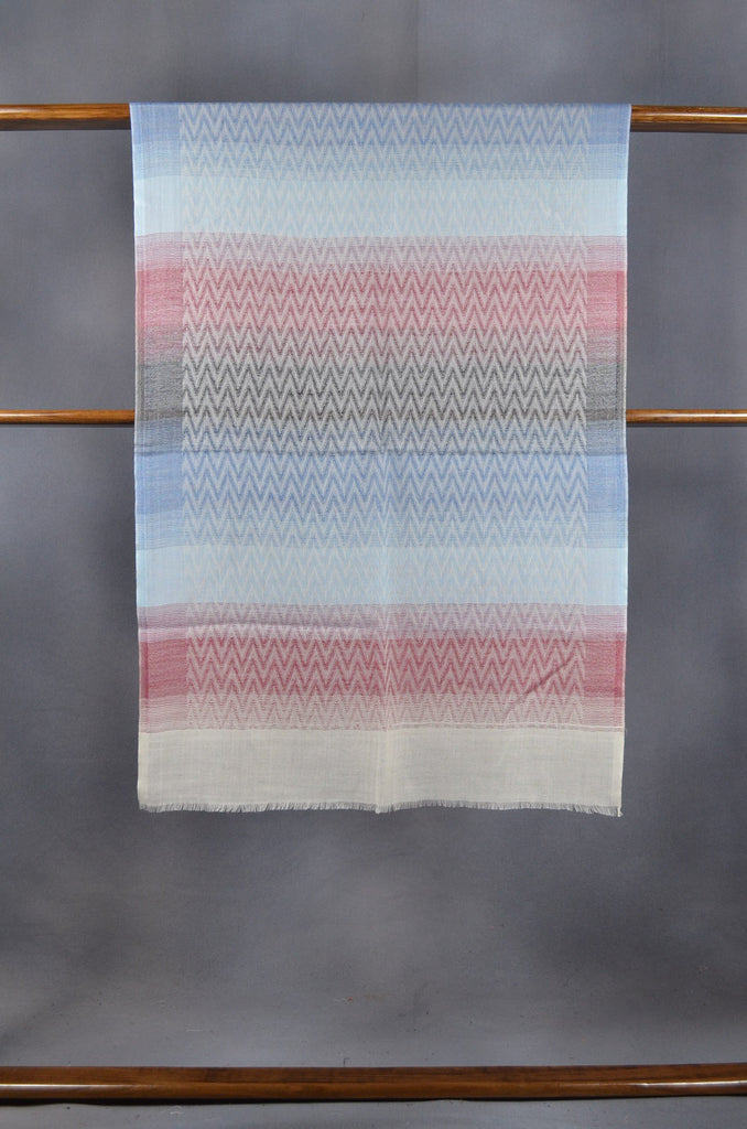 Multicolor Zig Zag Patterned Merino & Silk Scarf