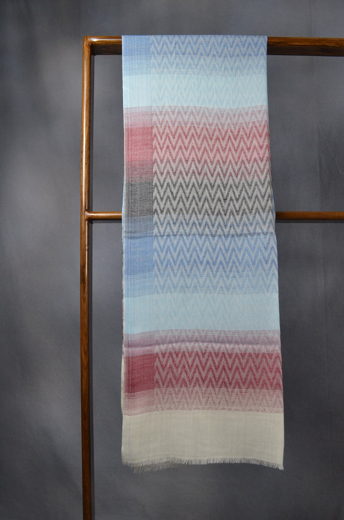 Multicolor Zig Zag Patterned Merino & Silk Scarf