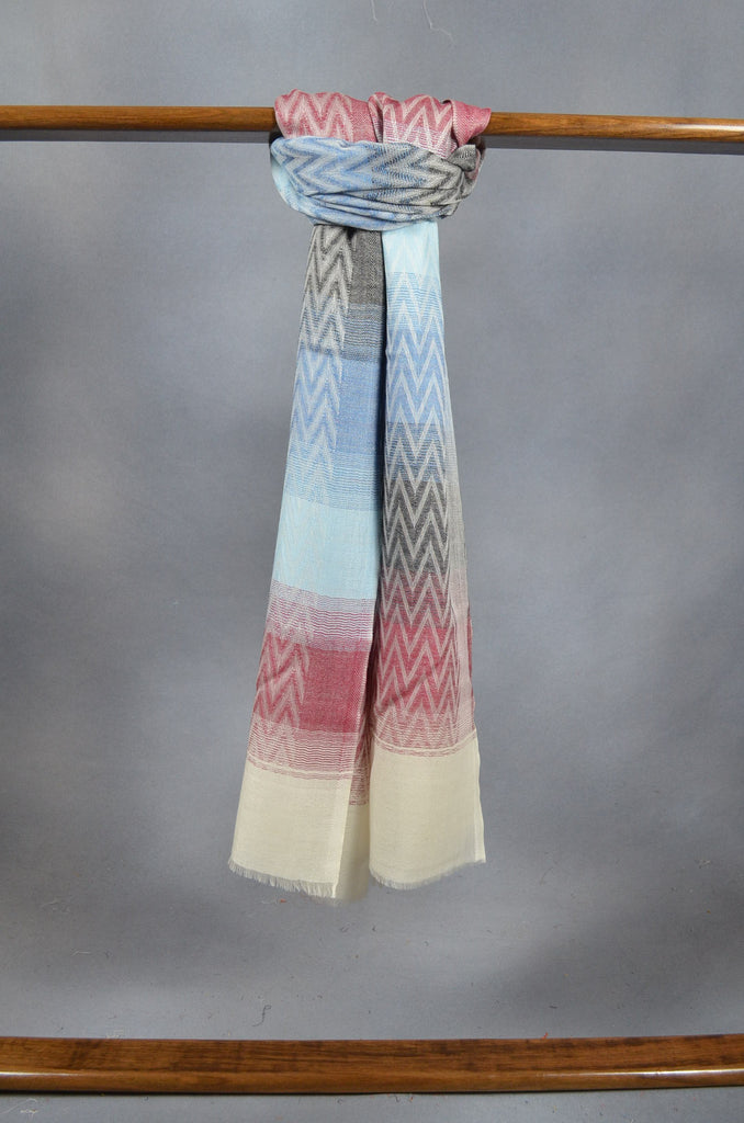 Multicolor Zig Zag Patterned Merino & Silk Scarf