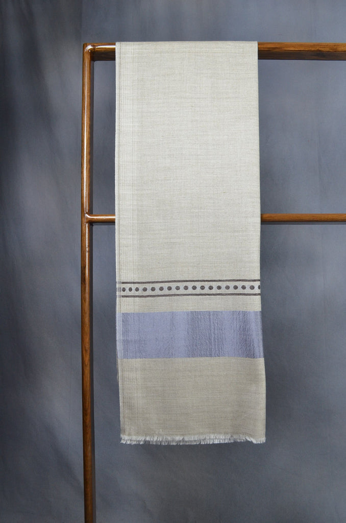Blue Border Merino & Silk Scarf