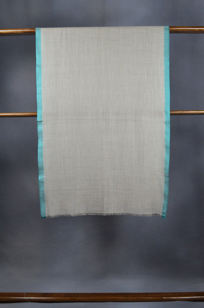 Green Border Natural Base Merino & Silk Scarf
