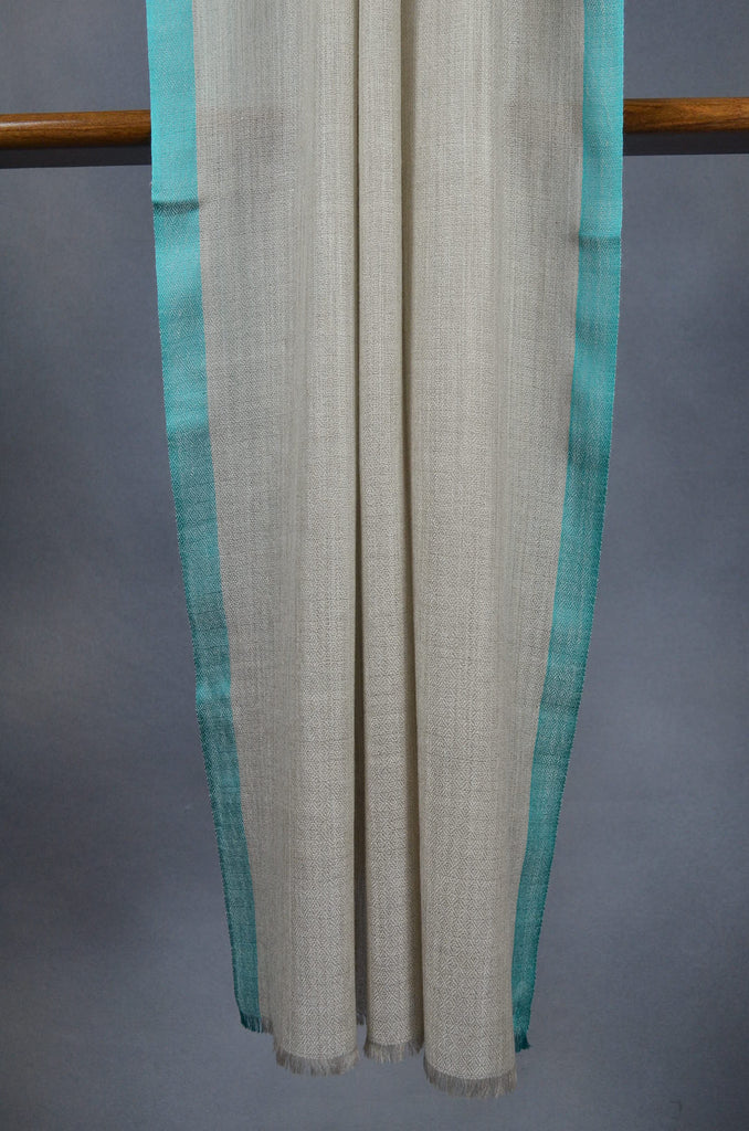 Green Border Natural Base Merino & Silk Scarf