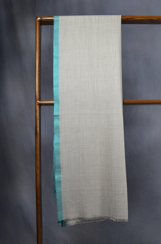 Green Border Natural Base Merino & Silk Scarf