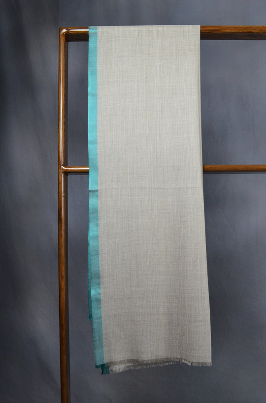 Green Border Natural Base Merino & Silk Scarf