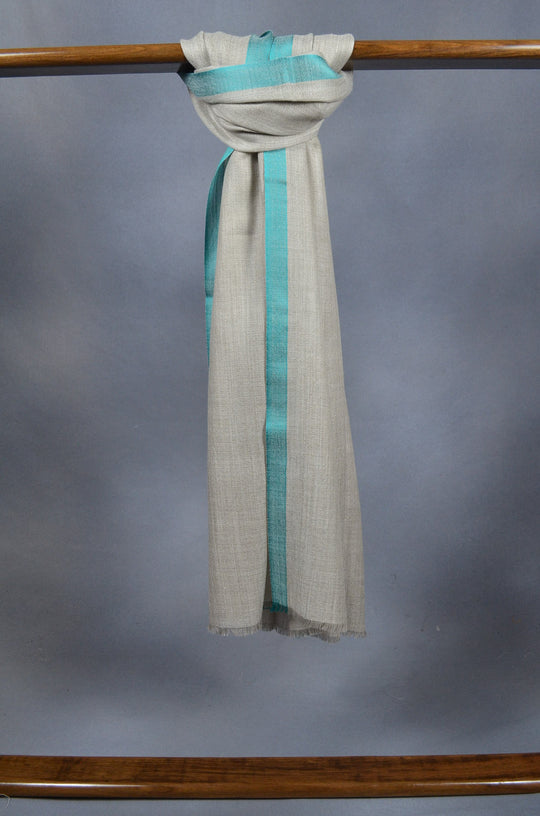 Green Border Natural Base Merino & Silk Scarf