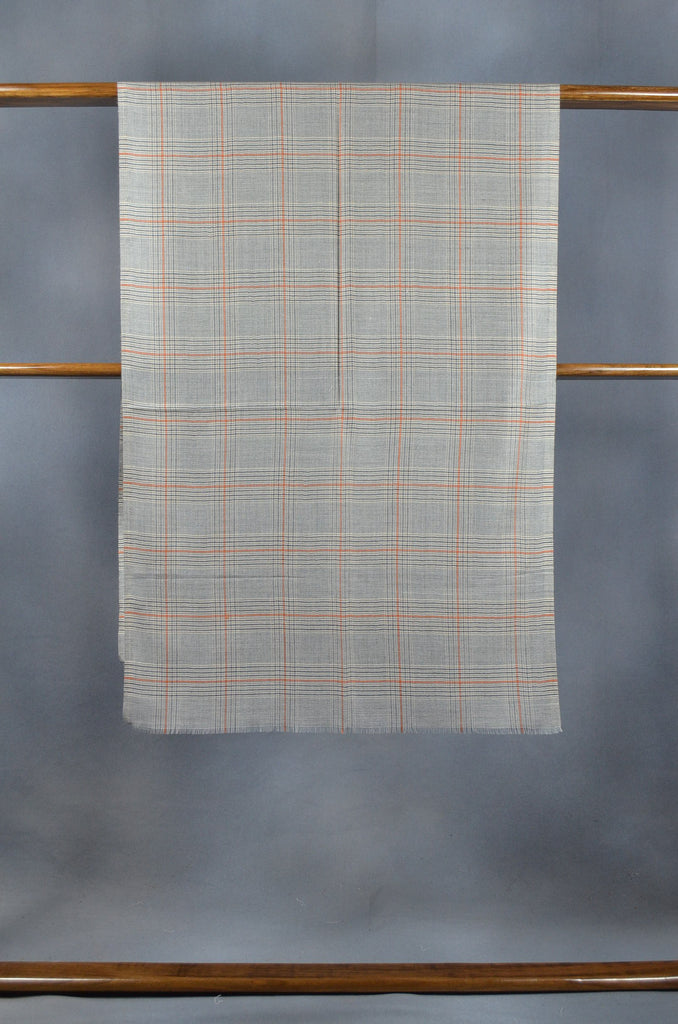 Grey Base Red & Black Stripe Merino & Silk Scarf