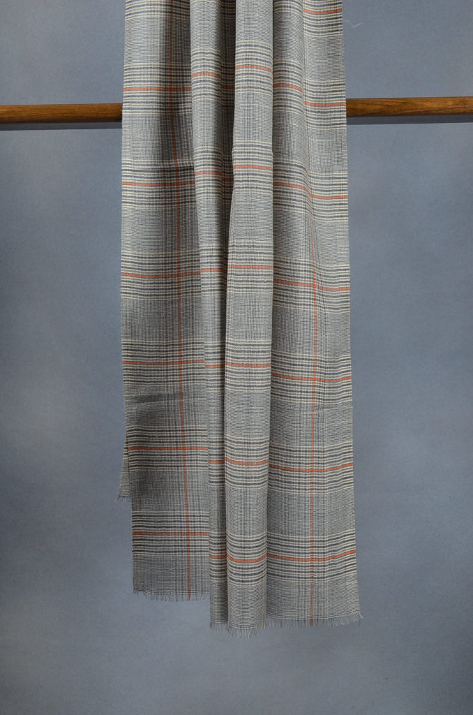 Grey Base Red & Black Stripe Merino & Silk Scarf