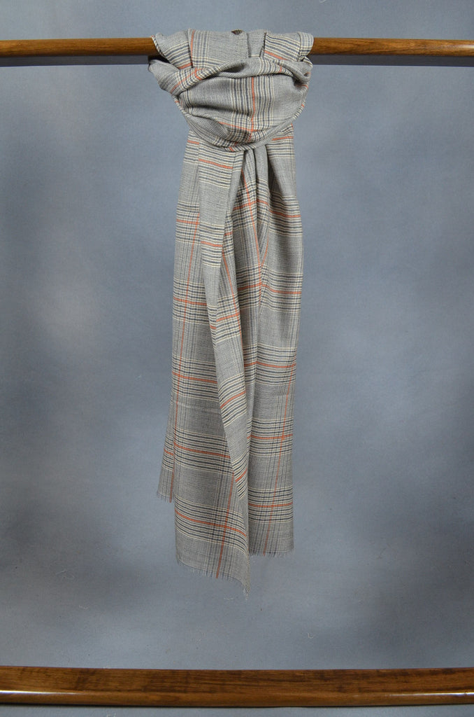 Grey Base Red & Black Stripe Merino & Silk Scarf