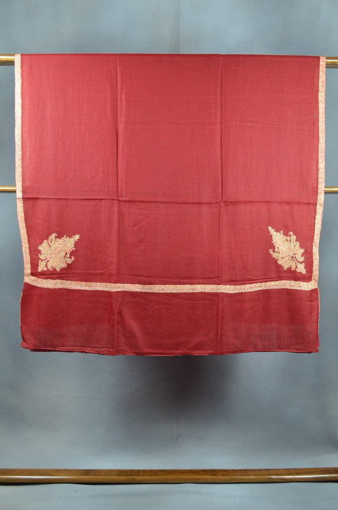 Maroon Base Wide Cone Motif Embroidery Cashmere Pashmina Shawl