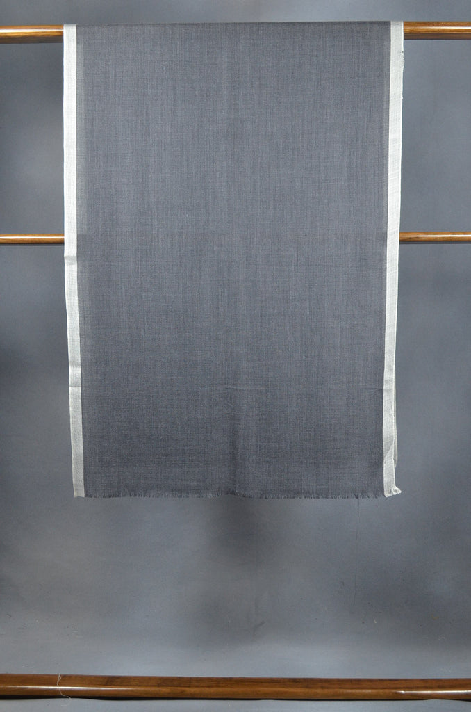 Natural Border Charcoal Base Merino & Silk Scarf