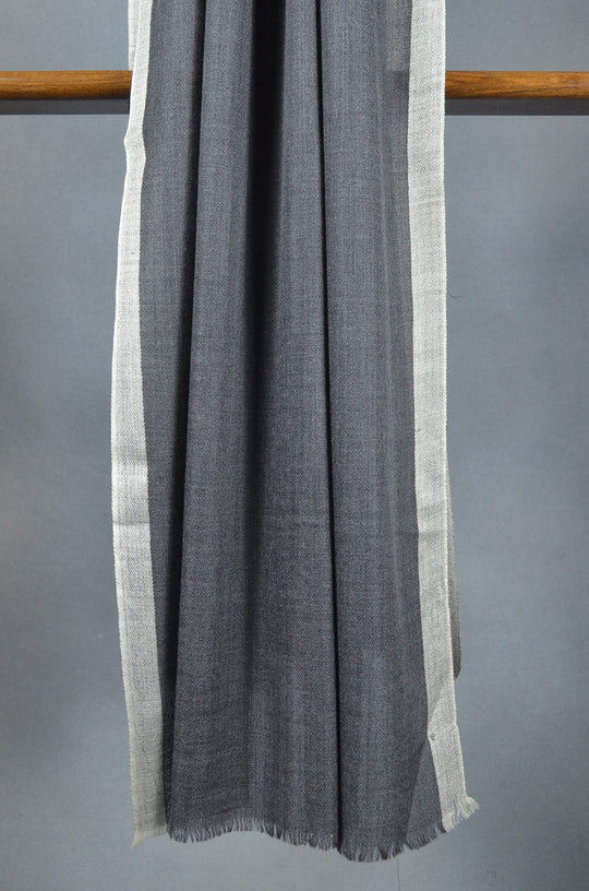 Natural Border Charcoal Base Merino & Silk Scarf