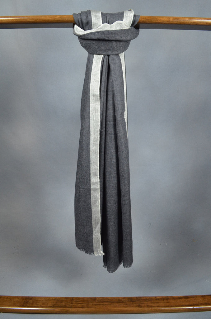 Natural Border Charcoal Base Merino & Silk Scarf